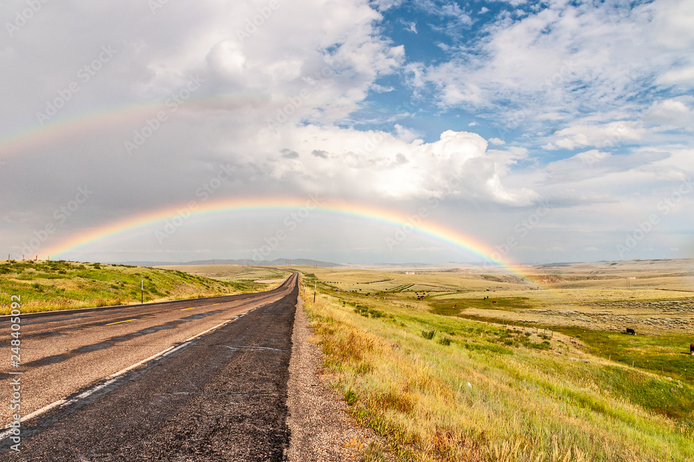 Double Rainbow Across a Road