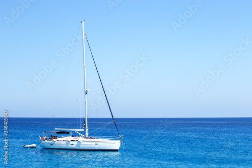 White yacht n the sea. Vacation, holiday background. Sea trip concept.
