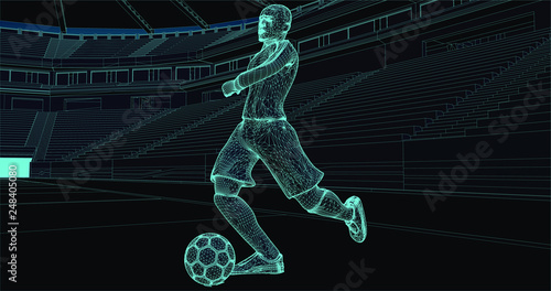 soccer player in a stadium kicking the ball