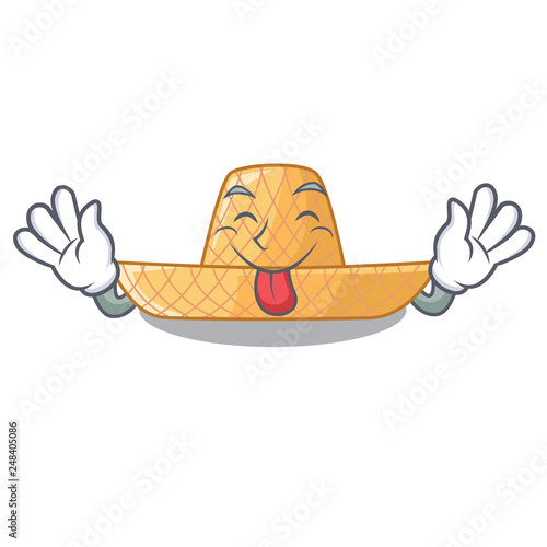 Tongue out straw hat in cartoon wood shape