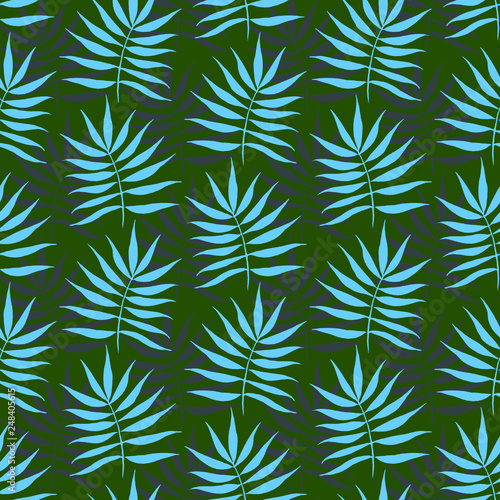 blue tropical leaves  on a green background seamless pattern  camouflage.