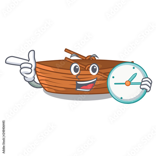 With clock wooden boats isolated with the cartoons