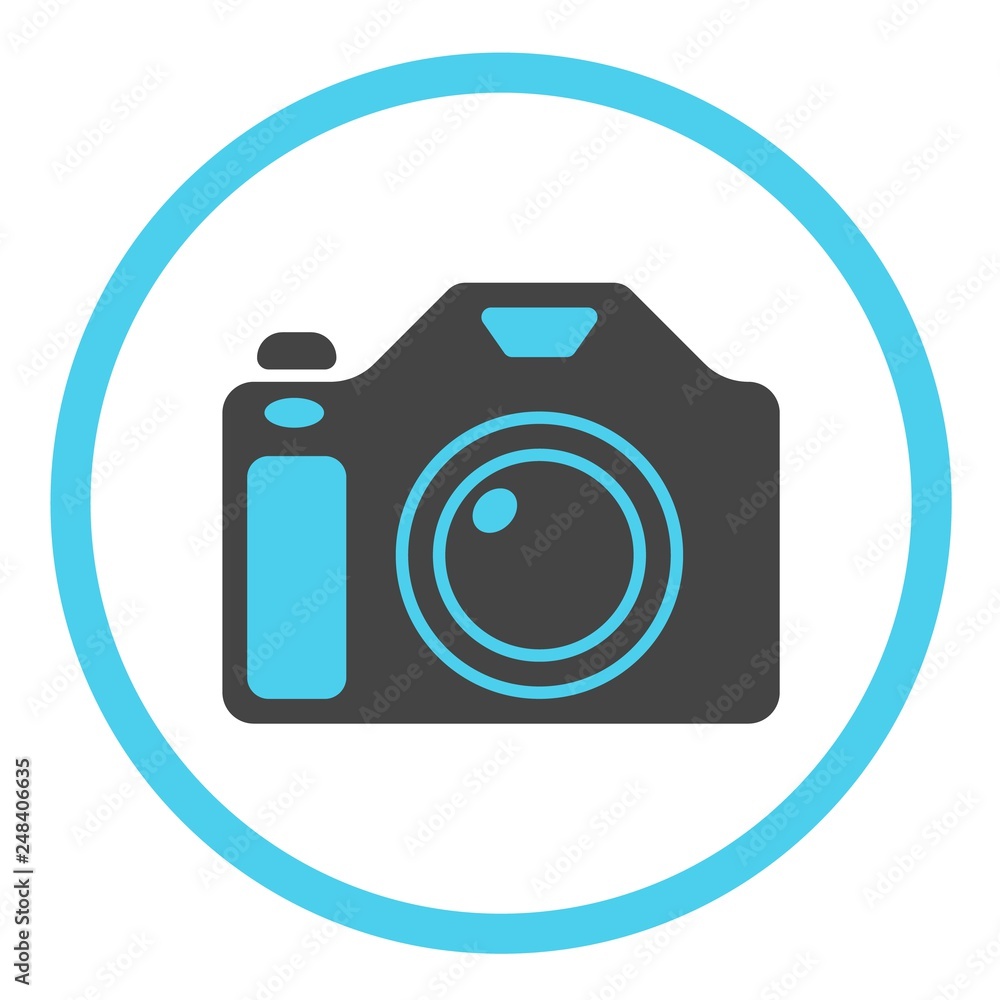 Photographic camera vector icon in a round frame on a white background Photographic camera vector icon in a round frame on a white background