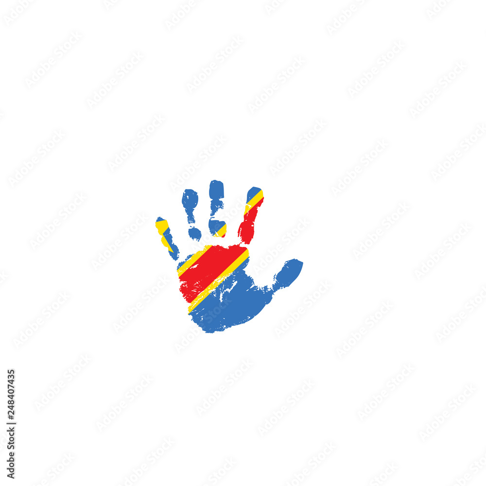 Democratic Republic of the Congo flag and hand on white background. Vector illustration Democratic Republic of the Congo flag and hand on white background. Vector illustration
