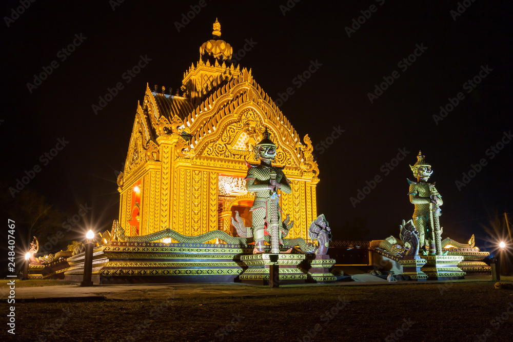 Landmark wat thai, skull mountain temple in the night at Prachuap Khiri Khan province, Thailand