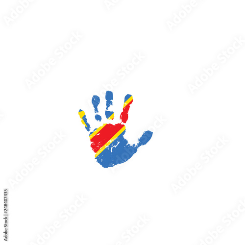 Democratic Republic of the Congo flag and hand on white background. Vector illustration