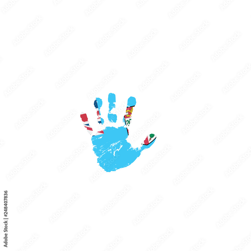 Fiji flag and hand on white background. Vector illustration Fiji flag and hand on white background. Vector illustration