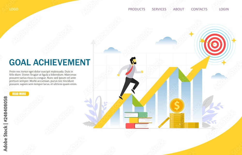 Goal achievement vector website landing page design template Goal achievement vector website landing page design template