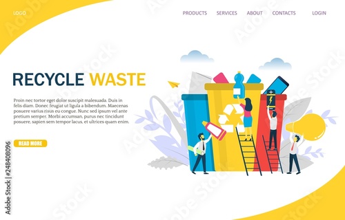 Recycle waste vector website landing page design template