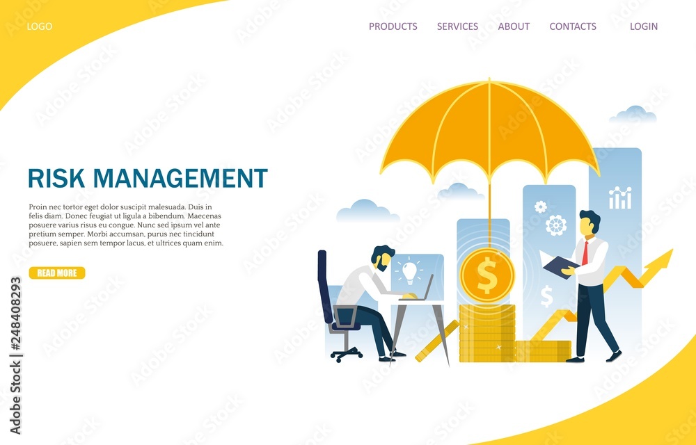 Risk management vector website landing page design template Risk management vector website landing page design template
