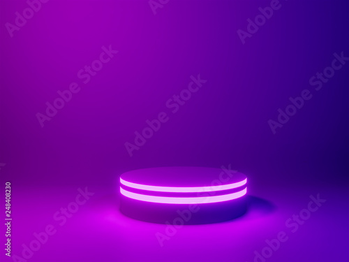 stage in neon light , 3d render