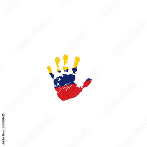 Venezuela flag and hand on white background. Vector illustration