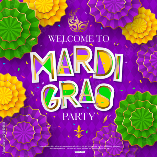 Mardi Gras party poster. Shrove tuesday. Vector illustration