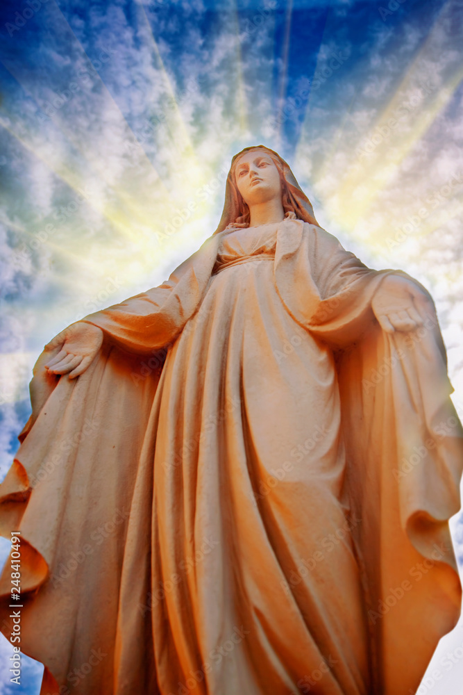 Antique statue of Mary's Heavenly Glory. Christian tradition. Antique statue of Mary's Heavenly Glory. Christian tradition.