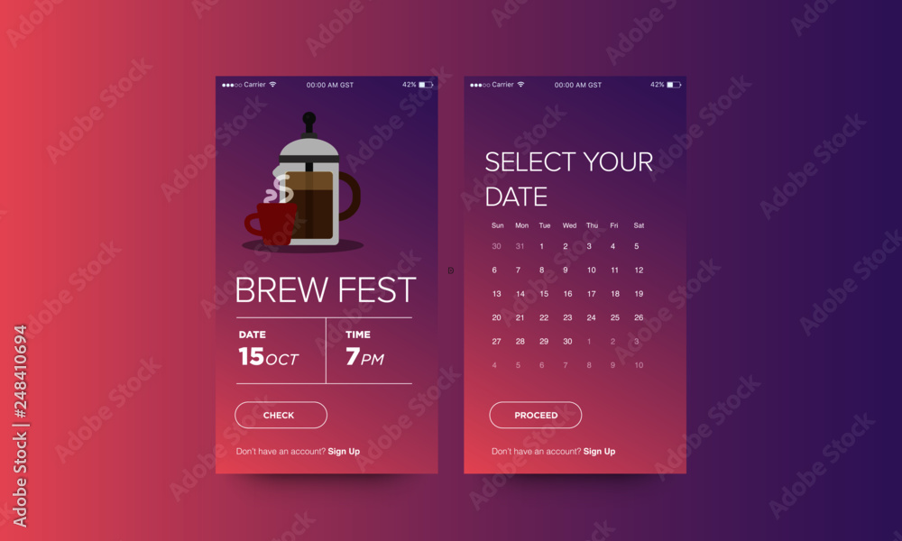 Naklejka premium French Press Coffee Festival App Interface Design