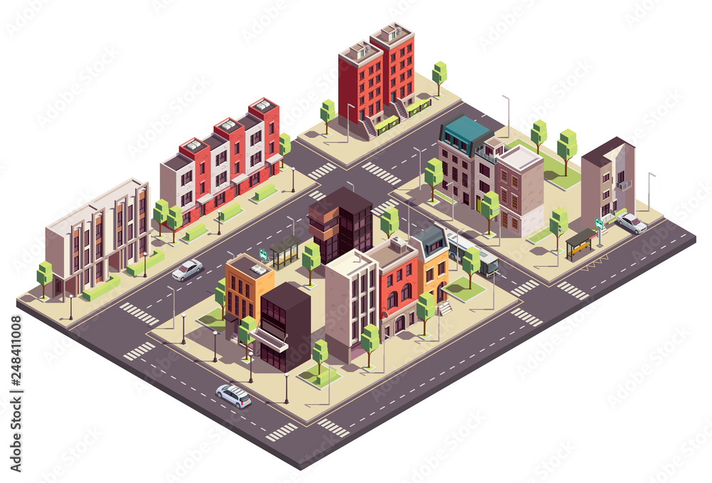 Isometric City Block Composition