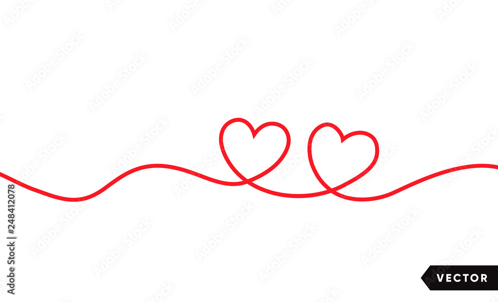 Continuous one line drawing of red heart isolated on white background. Vector illustration