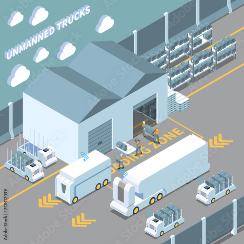 Autonomous Cars Isometric Composition