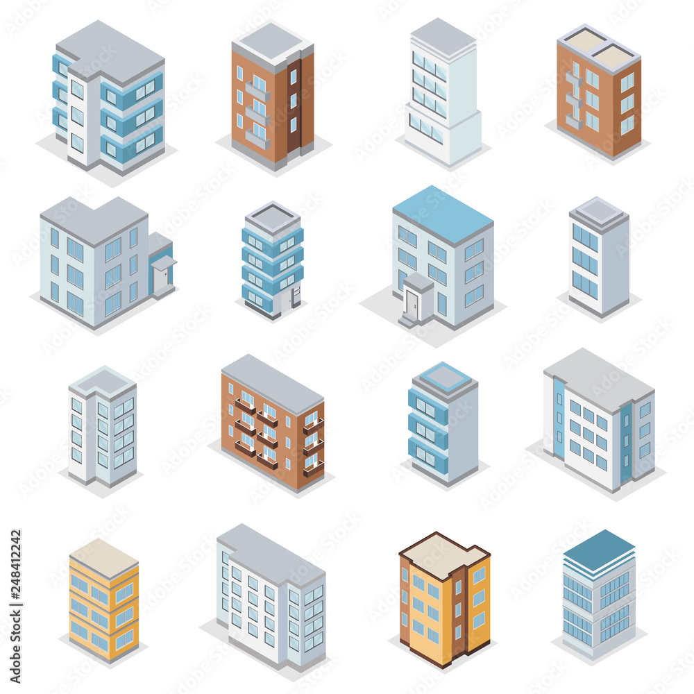 Townhouse Building Icons Set Townhouse Building Icons Set