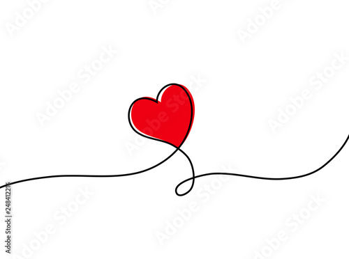 Obraz na płótnie Continuous one line drawing of red heart isolated on white background. Vector illustration w salonie