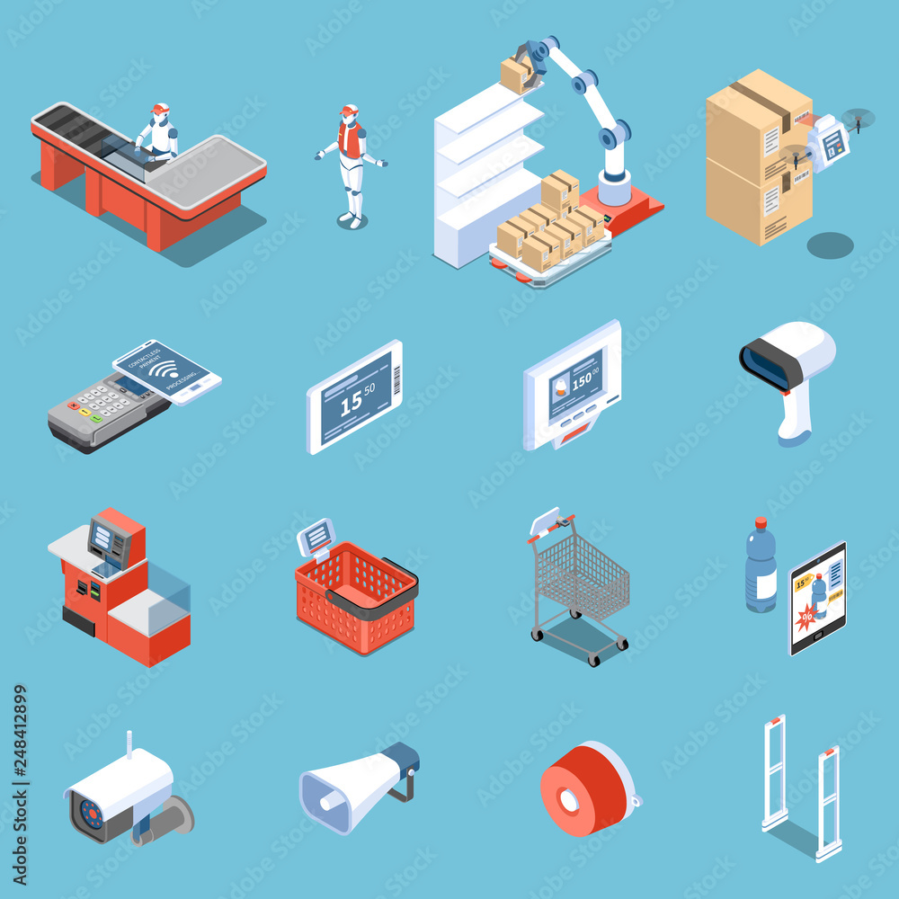 Supermarket Of Future Isometric Icons Supermarket Of Future Isometric Icons