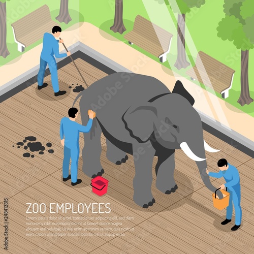 Zoo Workers Isometric Illustration