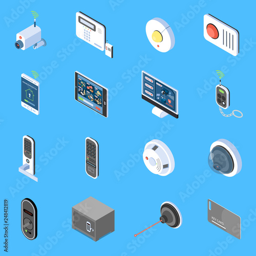 Home Security Isometric Icons 