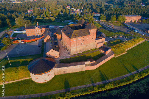 Hameenlinna Fortress close-up on a sunny July morning (aerial photography). Finland photo