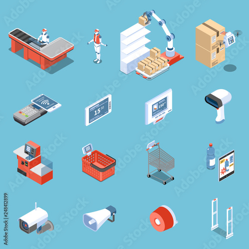 Supermarket Of Future Isometric Icons