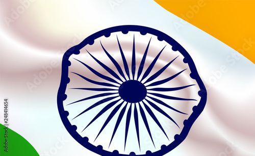 Background Indian Flag in folds. Republic of India banner. Pennant with stripes concept up close, standard state of South Asia illustration. Realistic soft shadows, highlights. Vector eps10