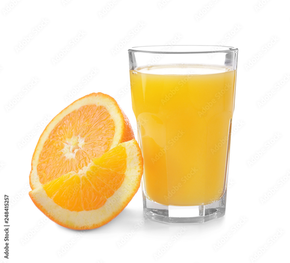 Glass of tasty orange juice on white background Glass of tasty orange juice on white background