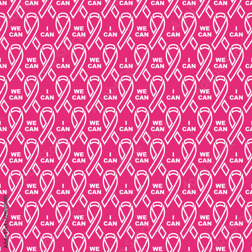 World breast cancer seamless pattern on pink background. Ribbon endless background
