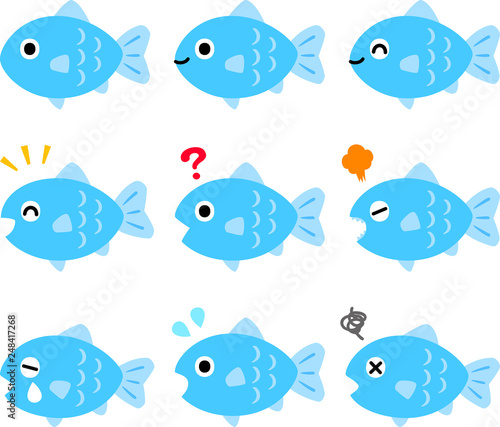 魚のいろいろな表情のイラストセット