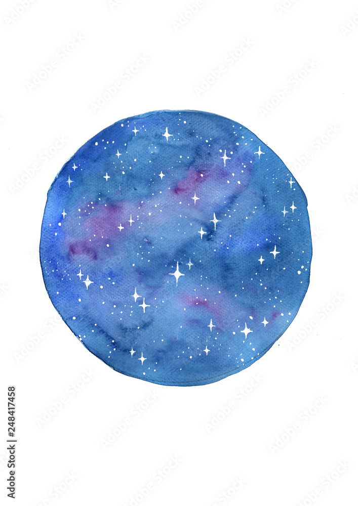 Abstract night sky and star watercolor in circle shape hand painting background. Abstract night sky and star watercolor in circle shape hand painting background.
