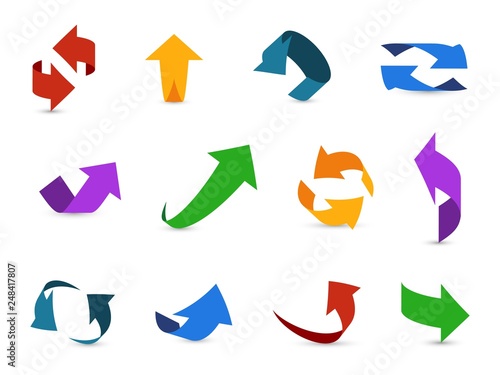 Arrow 3d set. Colorful arrows symbols economy info circular path interface up down internet direction cursor icons