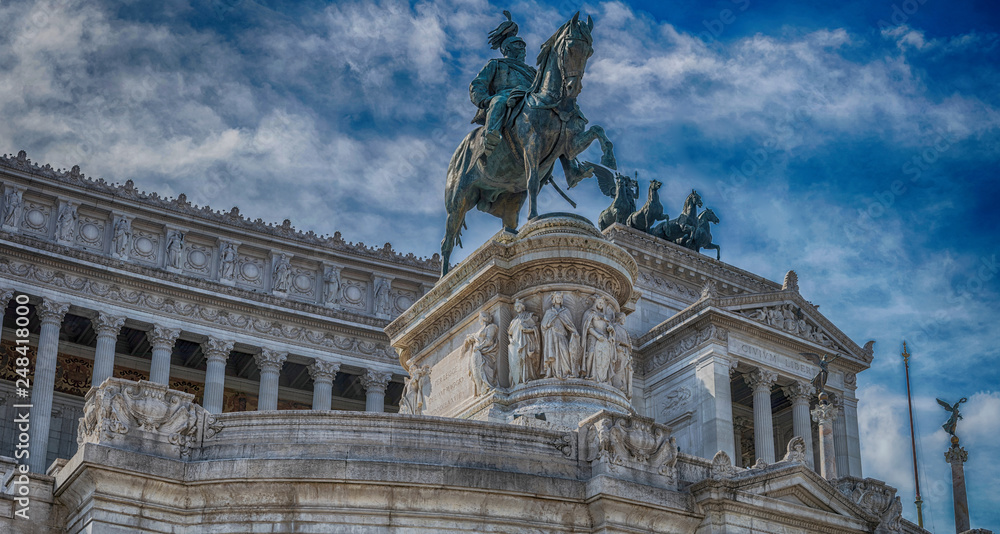 Rome, Italy. Famous Vittoriano with gigantic equestrian statue of King Vittorio Emanuele II at Piazza Venezia