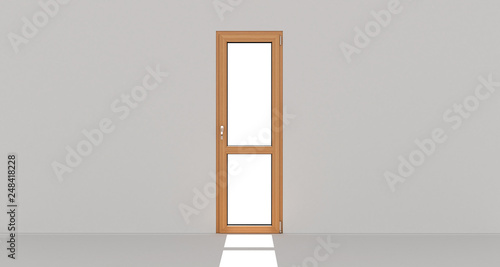 Door. White wall. Isolated door. Wooden door. 3d. 3D render.