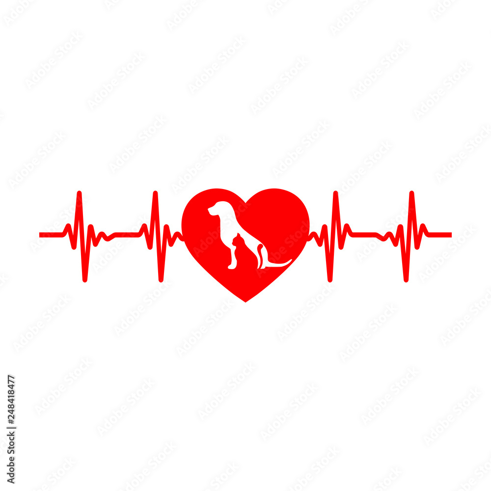 veterinary emblem dog and cat in heart with pulse veterinary emblem dog and cat in heart with pulse