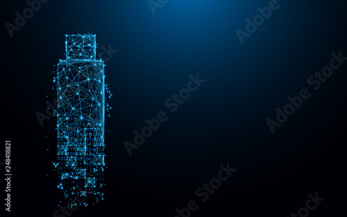 USB flash drive icon Human with gear icon from lines, triangles and particle style design. Illustration vector