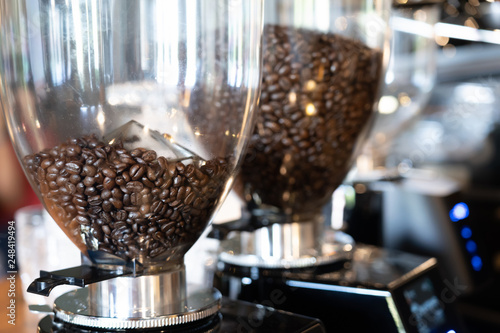 Cuadro en lienzo View of Coffee grinder with bean in storage for waiting crush.