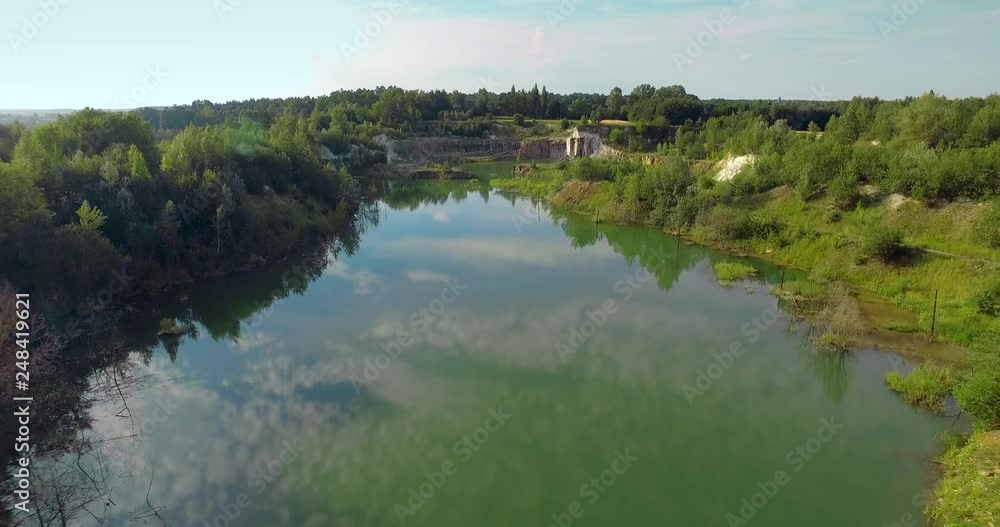 Basalt pillars, quarries, mining. Ukraine, Rivne region, Aerial drone view Basalt pillars, quarries, mining. Ukraine, Rivne region, Aerial drone view