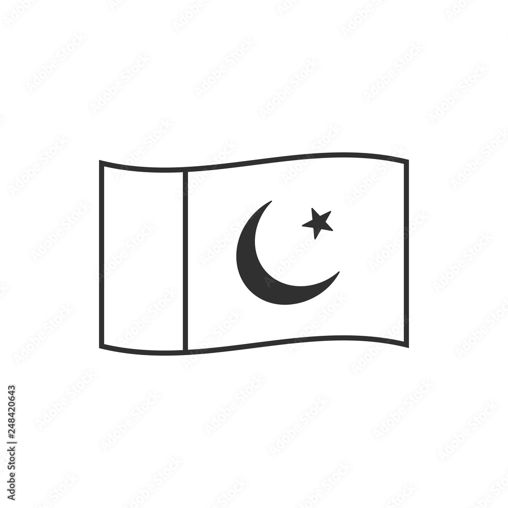 Pakistan flag icon in black outline flat design. Independence day or National day holiday concept. Pakistan flag icon in black outline flat design. Independence day or National day holiday concept.