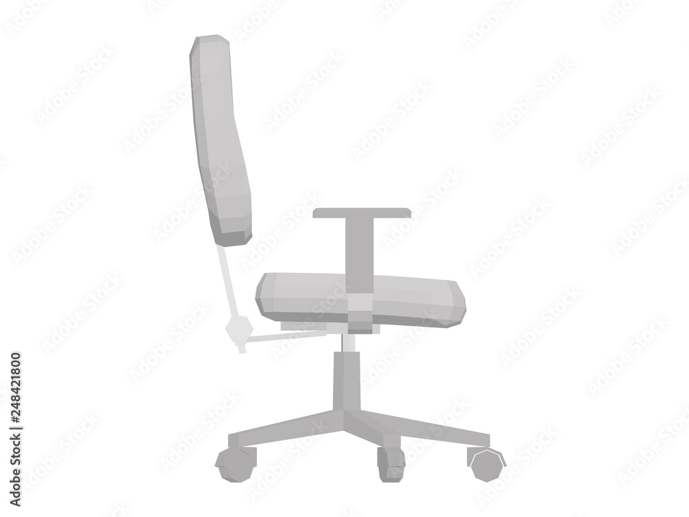 Office chair. Polygonal office chair in gray. Side view. 3D Vector illustration. Office chair. Polygonal office chair in gray. Side view. 3D Vector illustration.