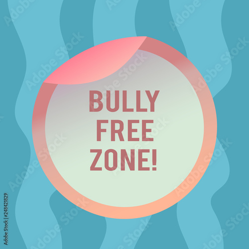 Conceptual hand writing showing Bully Free Zone. Business photo text Be respectful to other bullying is not allowed here Bottle Packaging Lid Carton Container Easy to Open Cover