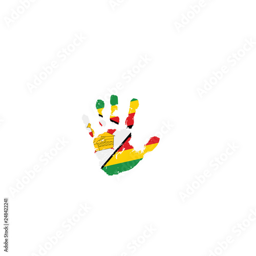 Zimbabwe flag and hand on white background. Vector illustration