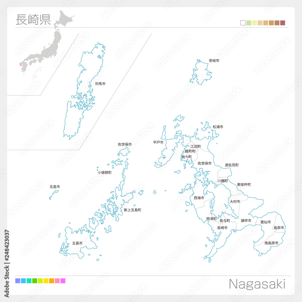 Obraz premium 長崎県の地図（市町村・区分け）