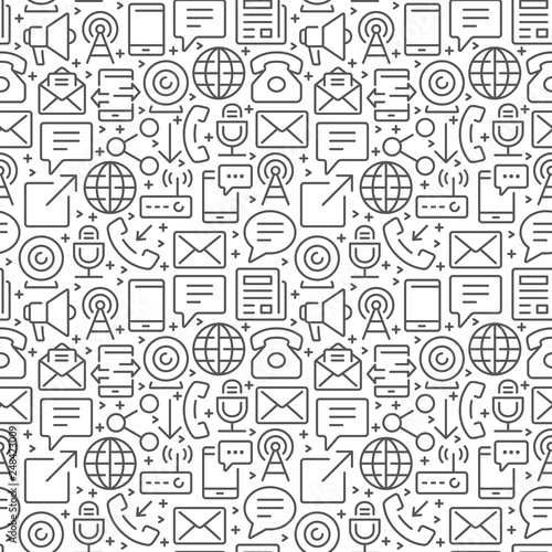 Communication seamless pattern with thin line icons