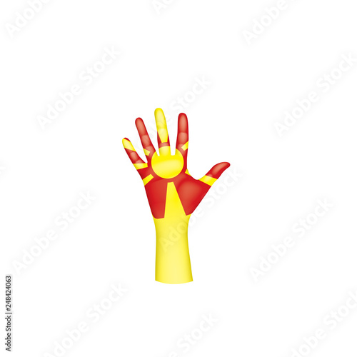 Macedonia flag and hand on white background. Vector illustration