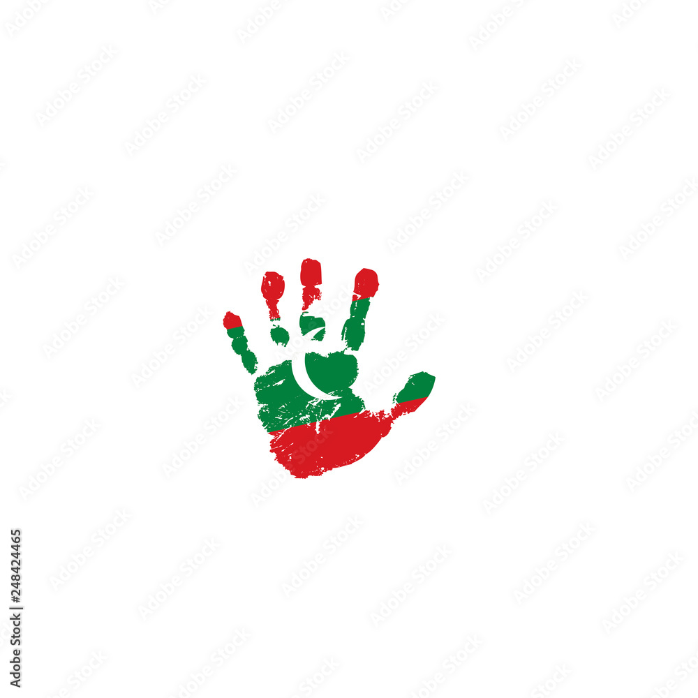 Maldives flag and hand on white background. Vector illustration Maldives flag and hand on white background. Vector illustration