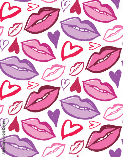 Hand drawn doodle gafhion art pattern background - kiss, love, lips © jane55